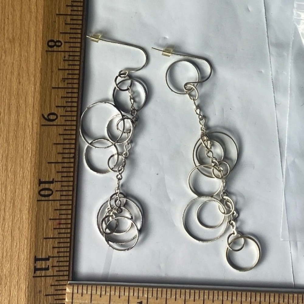 Silver‎ Tone Circle Link Drop Earrings Women's Fashion Jewelry